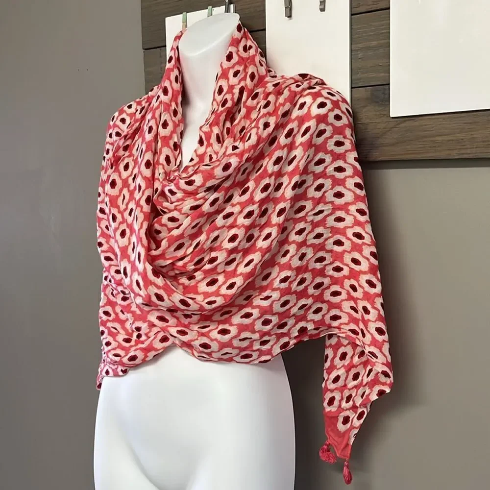 Kate Spade New York Pink Cream Red Viscose Abstract Fashion Scarf 2017 83”, 22”